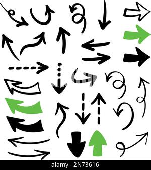Von Hand gezeichnete einfache Pfeile gesetzt. Pfeile mit verschiedenen Formen. Doodle-Design Stock Vektor