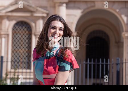 10. Februar 2023, Rom, Italien: Italienische Schauspielerin Pilar Fogliati nimmt an der Fotokonferenz des Films „Romantiche“ auf der Terrasse des Cinema Barnerini in Rom Teil (Bild: © Matteo Nardone/Pacific Press via ZUMA Press Wire) NUR REDAKTIONELLE VERWENDUNG! Nicht für den kommerziellen GEBRAUCH! Stockfoto