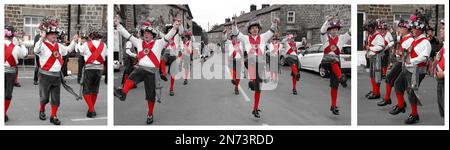 Triptych der Morris-Tänzer von Ripon City auf der Masham Sheep Fair in North Yorkshire Stockfoto