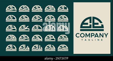 Abstraktes Design-Set mit halbrunden Buchstaben „E“. Logo mit modernem, geschwungenem EE E-Buchstaben. Stock Vektor