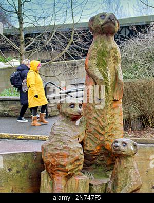 Geschnitzte Erdmännchen-Statuen Edinburgh Zoo Stockfoto