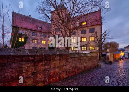 Burgmuseum, Hausfassade, Blue Hour, Advent, Schlitz, Vogelbergskreis, Hessen, Deutschland, Europa Stockfoto