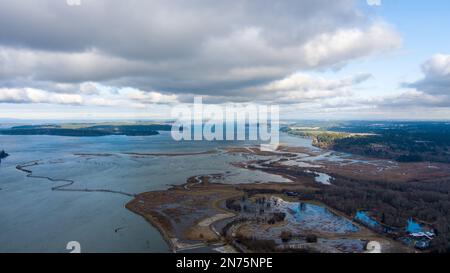 Das Billy Frank Jr National Wildlife Refuge aus der Vogelperspektive Stockfoto