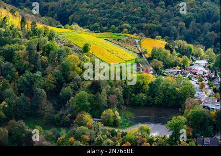 Deutschland, Hessen, Südhessen, Südhessen Bergstraße, Heppenheim, Blick von Starkenburg auf die Weinberge Stockfoto