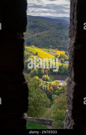 Deutschland, Hessen, Südhessen, Südhessen Bergstraße, Heppenheim, Blick von Starkenburg auf die Weinberge Stockfoto