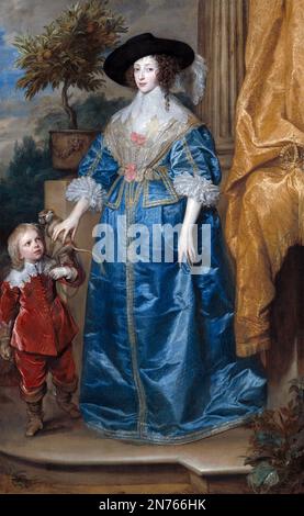 KÖNIGIN HENRIETTA MARIA (1609-1669), Ehefrau Karls I. mit ihrem Hofzwerg Jeffrey Hudson. Gemalt von Anthony van Dyck Stockfoto