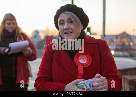 Ashley Dalton, Labour-Mitglied des Parlaments von West Lancashire. Wahlkampf in Southend East, 2019. Stockfoto