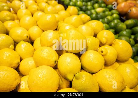 Frische Zitronen und Limetten im Publix Super Market in Lilburn, Georgia. (USA) Stockfoto