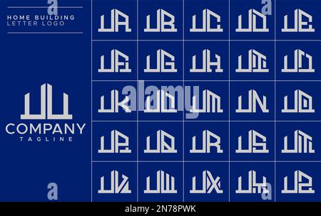 Minimalistisches Design-Set mit U-Logo für Zuhause. Logo-Vektor für Haus-UU U U-Buchstaben Stock Vektor