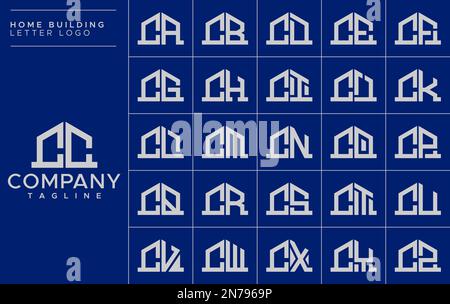 Minimalistisches Design-Set mit C-Logo für Zuhause. Logo-Vektor des CC-Buchstabens „House“ Stock Vektor