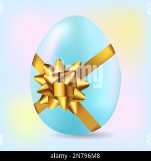 Blaues Osterei mit Schleifen und Nahaufnahme einer Schleife. Das Konzept der Ankunft des Frühlings Ostern. Vektorbild. Stock Vektor