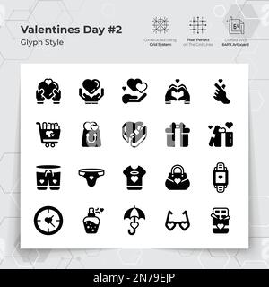 Valentinstag-Ikone in Glyph Black erfüllt den Stil mit Geschenken und verlieben sich. Eine Sammlung von Liebes- und Romantik-Vektorsymbolen für Valentinstag Stock Vektor