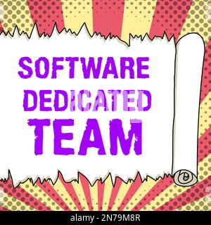 Textzeichen mit dem Symbol „Software Dedicated Team“. Business-Ideenexperten sind für die Modifikation von Software für neue Funktionen verantwortlich Stockfoto