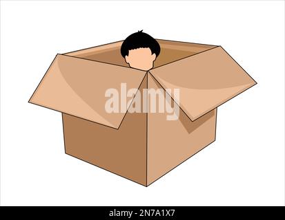 Die Person, die sich in einer Box versteckt, isoliert auf einer weißen Vektordarstellung Stock Vektor