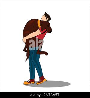Mann umarmt Hundevektor Stock Vektor