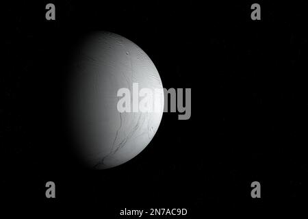 Digitales Foto von Enceladus, einem der Monde des Saturn. Stockfoto
