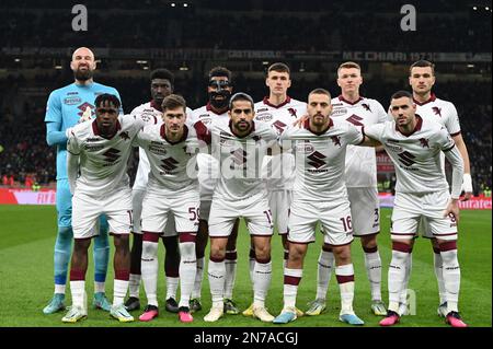 Mailand, Italien. 10. Februar 2023. Stellen Sie sich am 10. Februar 2023 im Giuseppe Meazza San Siro Siro Stadion in Mailand, Italien, während des Fußballspiels der Italienischen Serie A zwischen dem AC Mailand und dem Turin FC zusammen. Foto Tiziano Ballabio Kredit: Tiziano Ballabio/Alamy Live News Stockfoto