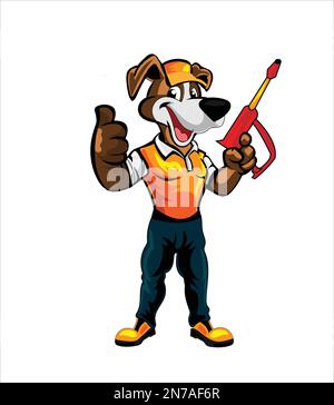 Klempnerhund-Maskottchen-Vektordarstellung auf weißem Hintergrund Pro Vector Stock Vektor