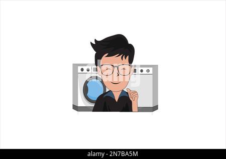 Logo für Mann und Waschmaschine Stock Vektor