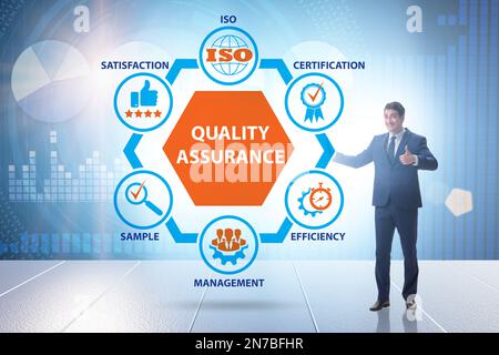Geschäftsmann im Qualitätssicherungskonzept Stockfoto