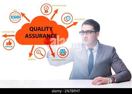 Geschäftsmann im Qualitätssicherungskonzept Stockfoto