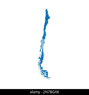 Politische Karte der Verwaltungsabteilungen - Regionen in Chile. Blau leuchtende leere Vektorkarte mit weißen Rändern. Stock Vektor