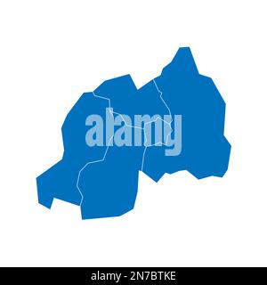 Politische Karte der Verwaltungseinheiten in Ruanda - Provinzen. Blau leuchtende leere Vektorkarte mit weißen Rändern. Stock Vektor
