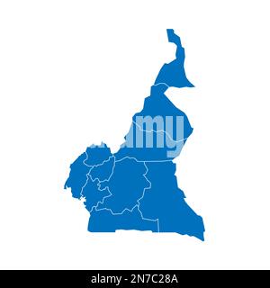 Kamerun politische Karte der Verwaltungsabteilungen - Regionen. Blau leuchtende leere Vektorkarte mit weißen Rändern. Stock Vektor