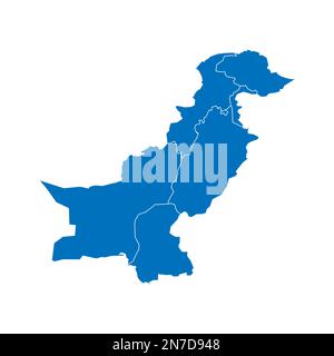 Politische Karte der Verwaltungseinheiten - Provinzen und autonome Gebiete in Pakistan. Blau leuchtende leere Vektorkarte mit weißen Rändern. Stock Vektor