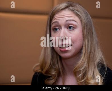 Chelsea Clinton from the Clinton Foundation speaks during an interview at the Women Deliver conference in Kuala Lumpur, Malaysia, Tuesday, May 28, 2013. Clinton said she plans to become increasingly involved in the international health projects of her father's foundation and to speak out for gay rights. Clinton said Tuesday on the sidelines of a women's conference in Malaysia that she hopes to return to Southeast Asia, specifically Myanmar, where the foundation will work with local authorities to distribute medicine and health products, including HIV drugs and child vaccines, at cheaper prices