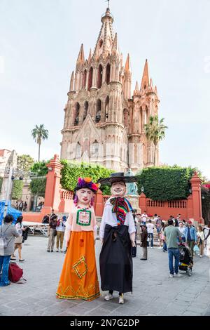 San Miguel de Allende Guanajuato Mexiko, historisches Zentrum Zona Centro, Jardin Allende plaza Principal, Parroquia de San Miguel Arcangel Stockfoto