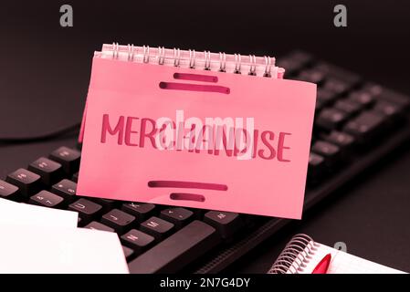 Inspiration mit Werbeartikeln. Geschäftsansatz Waren oder Waren, die im Geschäft gekauft und verkauft werden Stockfoto