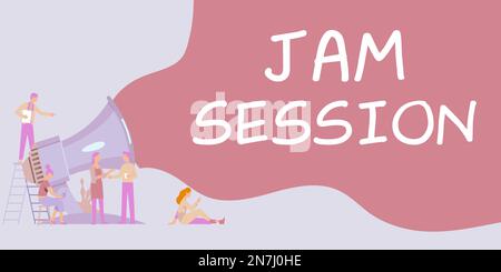 Textbeschriftung für Jam Session. Internetkonzept Improvisationsvorstellung durch eine Gruppe von Musikern Stockfoto