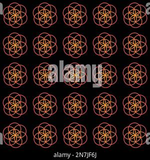 Eine Vektordarstellung des nahtlosen Musters Sacred Geometric, isoliert auf schwarzem Hintergrund Stock Vektor