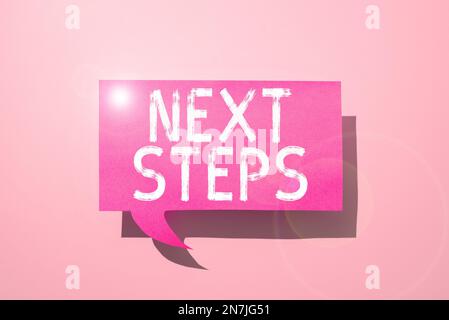 Text mit Inspiration Nächste Schritte. Geschäftsüberblick Anzahl der Prozesse, die nach der aktuellen Planung erstellt werden Stockfoto