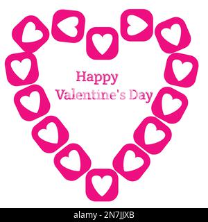 Happy Valentine's Day Schriftzeichen Inschrift. Schriftzug mit der Hand. Moderne Kalligraphie zum Valentinstag. Abbildung: Rosafarbenes Schild mit Herzform. Stock Vektor