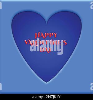 Vector Rendering blauer Raum mit herdförmigem Fenster und rotem Text „Happy Valentine Day“ (alles gute zum Valentinstag). Minimalszene zum Valentinstag für die Produktpräsentation. Stock Vektor