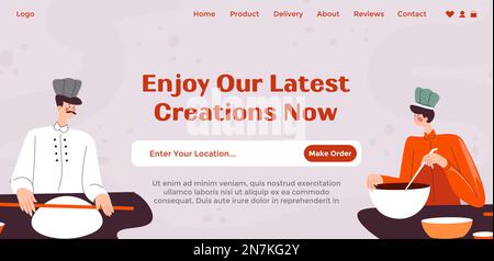 Genießen Sie jetzt unsere neuesten Kreationen, Bäckerei im Internet Stock Vektor