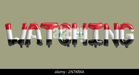 3D Abbildung eines Briefes über das Erdbeben in syrien mit isolierter Fahnenfarbe im Hintergrund Stockfoto