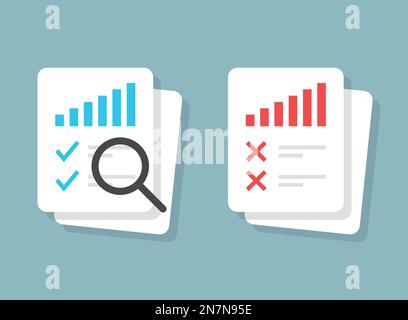 Symbol für Finanzberichte im flachen Stil. Vektordarstellung für Zahlungsbelege auf isoliertem Hintergrund. Audit und Finanzforschung unterzeichnen Geschäftskonzept Stock Vektor