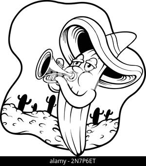 Mexikanischer Cinco de Mayo-Kaktus, der Trompeten-Logo spielt. Vektorabbildungen für Ihr Arbeitslogo, Merchandise-T-Shirt, Aufkleber und Etikettendesigns Stock Vektor