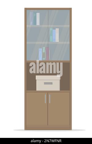 Ein Bücherschrank aus Holz auf weißem Hintergrund mit isolierter Vektorgrafik Stock Vektor