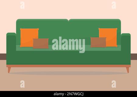 Sanftes grünes Sofa mit Kissen, Vektorgrafik Stock Vektor