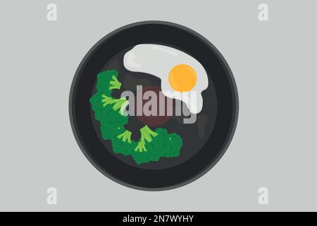 Ein Spiegelei mit Brokkoli in einer Pfanne Stock Vektor