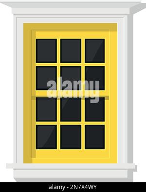Gelb ein wunderschönes Holzfenster in einem weißen Rahmen vom Haus Stock Vektor