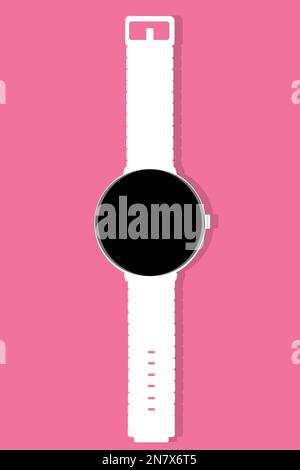 Weiße Smartwatch auf dem pinkfarbenen Fitness-Tracker Stock Vektor