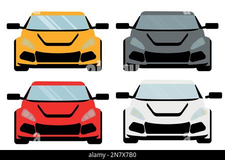 Abbildung: Vier Sportwagen mit weißem Hintergrund, rot-grau, gelb und weiß Stock Vektor