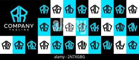 Abstrakter vektor mit R-Logo und pentagon-Buchstaben. Linienpolygon RR R R-Buchstabe Logo. Stock Vektor