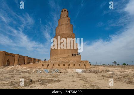 Spiralminarett der Großen Moschee von Samarra, UNESCO-Weltkulturerbe, Samarra, Irak Stockfoto