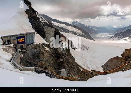 Blick über den Aletsch-Gletscher vom Jungfraujoch, Berner Alpen, Schweiz Stockfoto